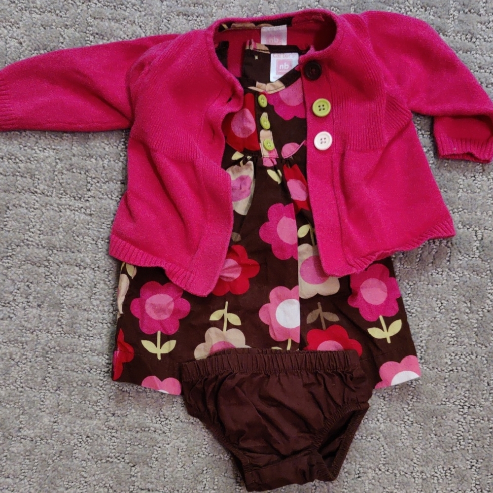 Carter's Pink Cardigan and Floral Diaper Cover Set